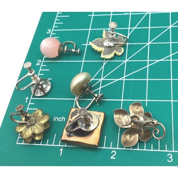 1950-60s Sterling Earrings Vintage 7 Pr Lot-Copper Porcelain Lucite Estate Find - Picture 9 of 9